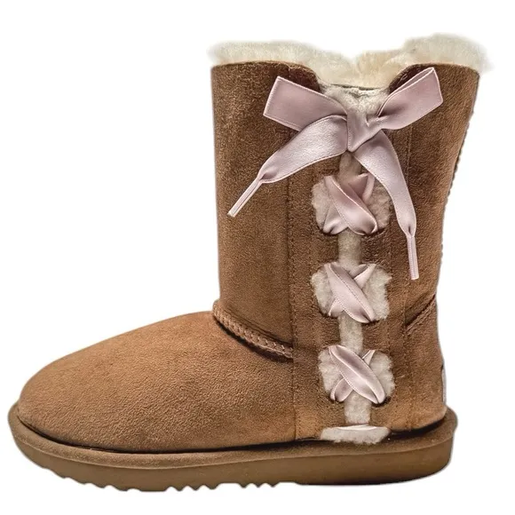 UGG Pala Classic Boots With Pink Ribbon Side Laces Kids