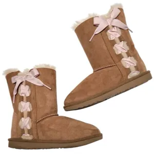 UGG Pala Classic Boots With Pink Ribbon Side Laces Kids