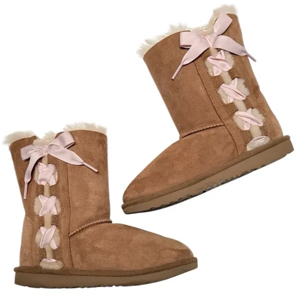 UGG Pala Classic Boots With Pink Ribbon Side Laces Kids