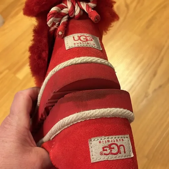 Ugg Selene Boot Red Suede Nautical Back Rope Tie Size 5