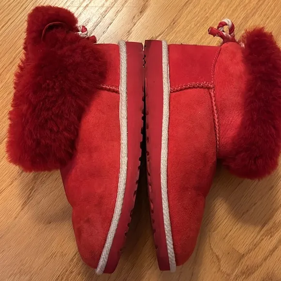 Ugg Selene Boot Red Suede Nautical Back Rope Tie Size 5