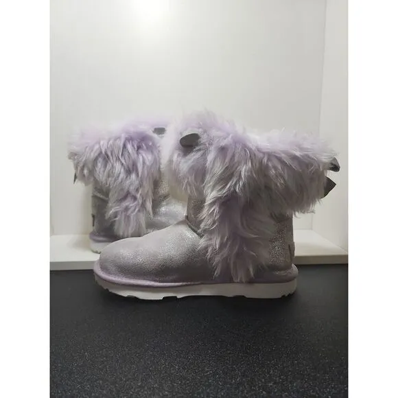 Ugg Silver Classic II Leather Glitter Boots Size 5