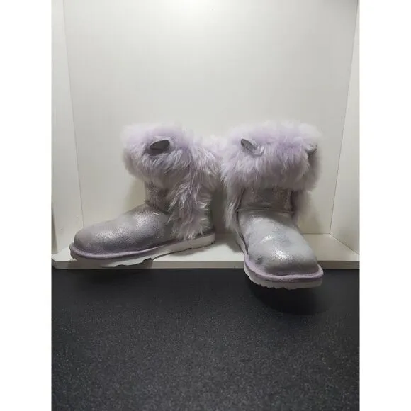 Ugg Silver Classic II Leather Glitter Boots Size 5