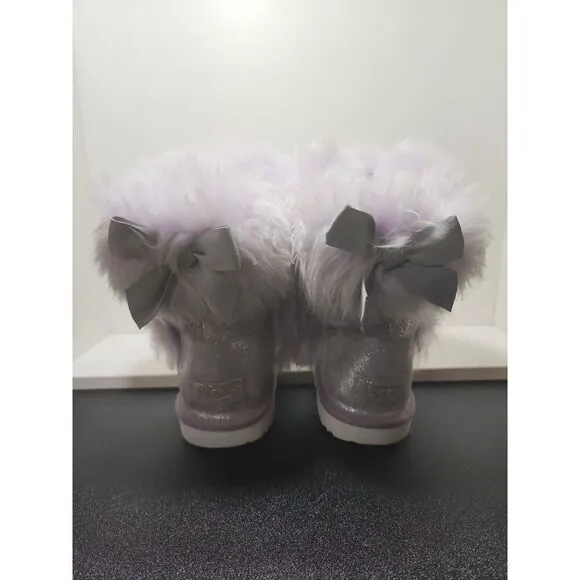 Ugg Silver Classic II Leather Glitter Boots Size 5