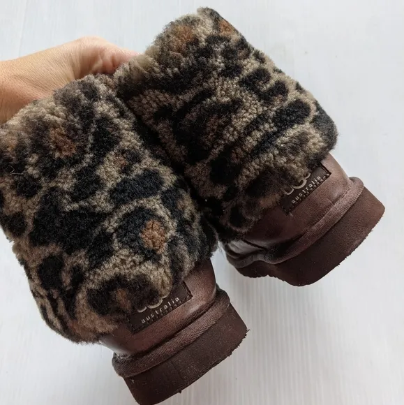 UGG Stout Leather Animal Leopard Boots Youth Sz 3
