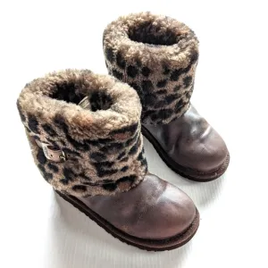 UGG Stout Leather Animal Leopard Boots Youth Sz 3