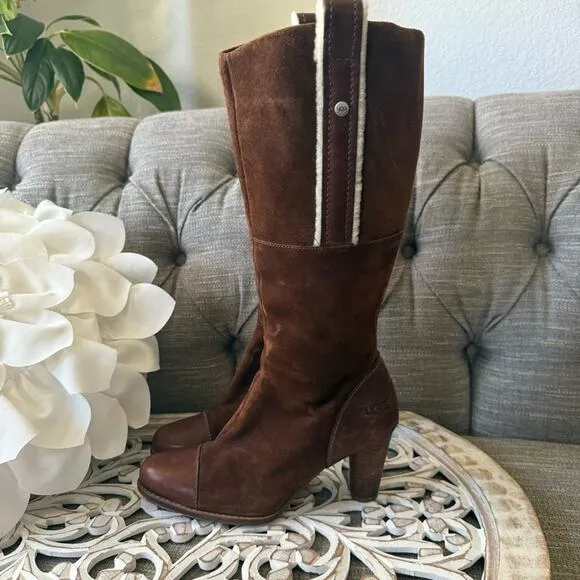 UGG Suede Leather Brown Heels Boots Women’s 9
