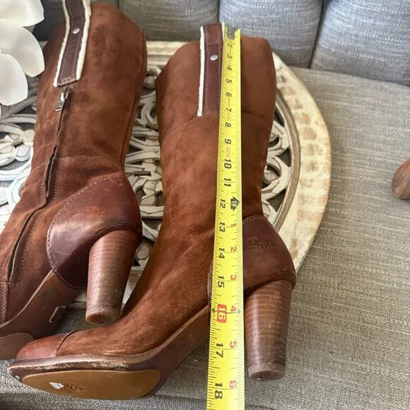 UGG Suede Leather Brown Heels Boots Women’s 9