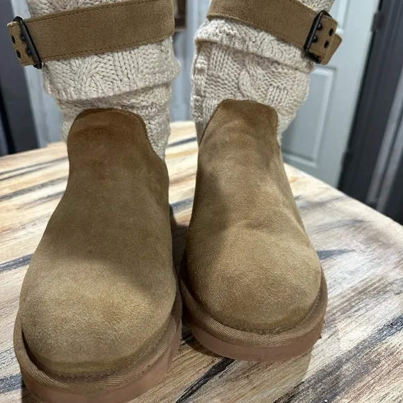 UGG Tan Suede Knit Cuff Boots