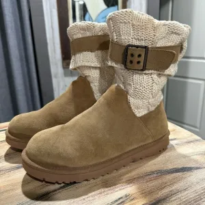 UGG Tan Suede Knit Cuff Boots