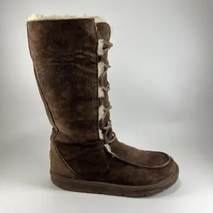 UGG Whitley Brown Suede Winter Moccasin Boots Tall Lace Up 5190 Womens Size 9