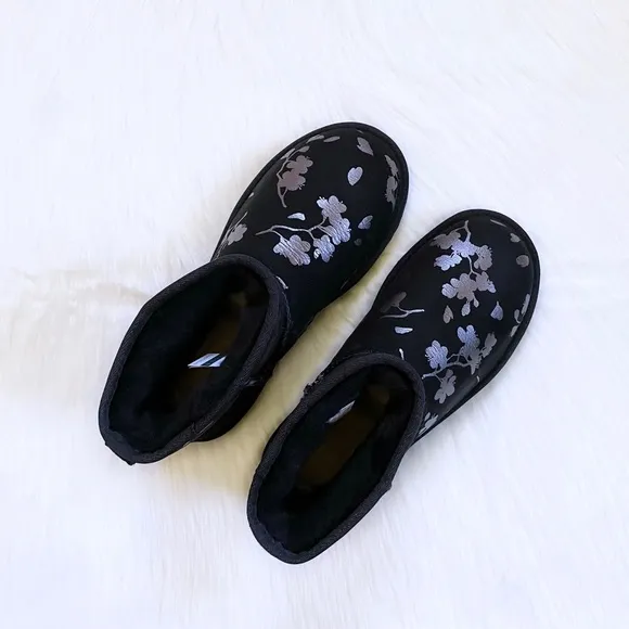 UGG Women’s Classic Mini Floral Foil Black Boots