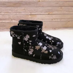 UGG Women’s Classic Mini Floral Foil Black Boots