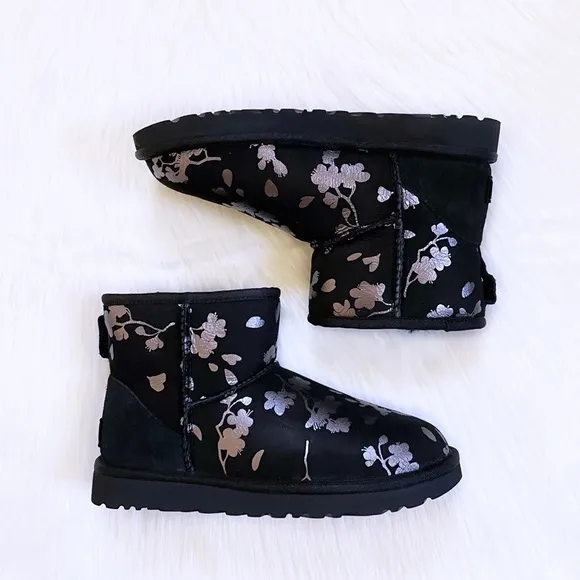 UGG Women’s Classic Mini Floral Foil Black Boots
