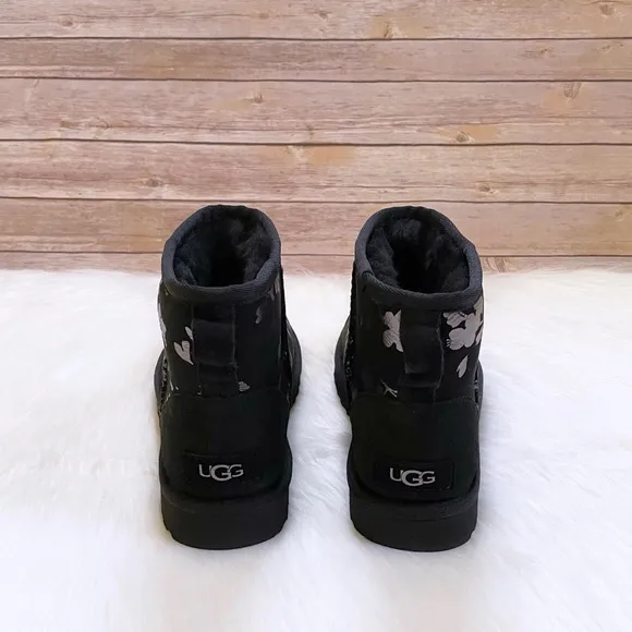 UGG Women’s Classic Mini Floral Foil Black Boots
