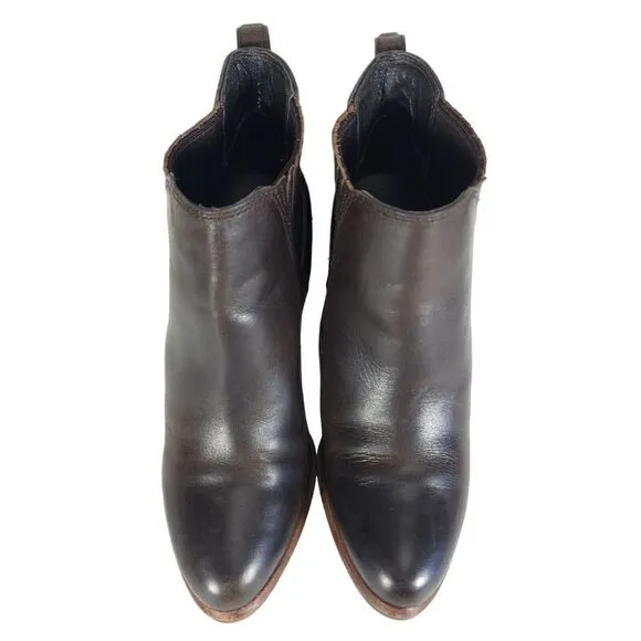 UGG Women's Poppy US 7 Brown Leather Heeled Pull on Chelsea Booties Boots