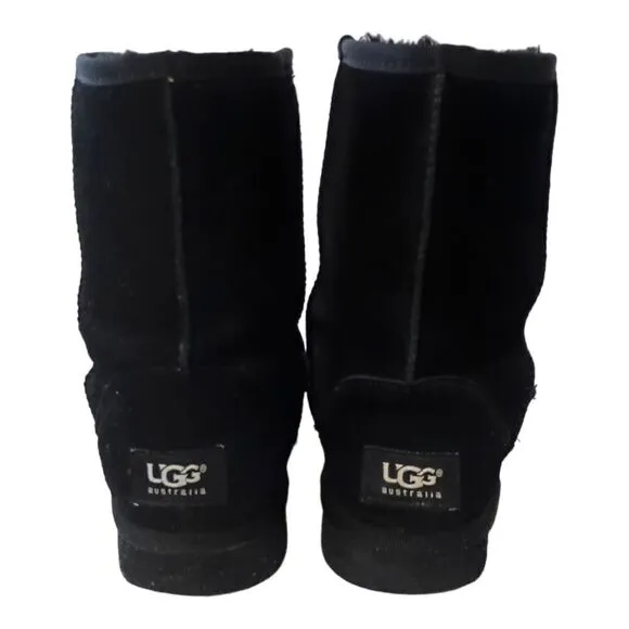 Ugg Classic Short Boot US Sz 7 Black Suede Wool Sheepskin Y2K Bootie Womens