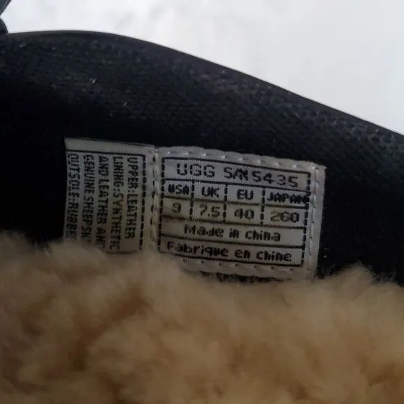 UGG Slip on Black Patent Leather Loafers with Sherpa Lining Size 9