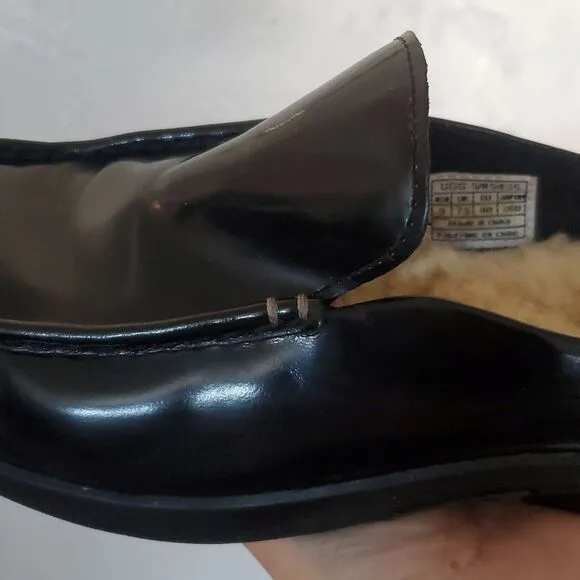 UGG Slip on Black Patent Leather Loafers with Sherpa Lining Size 9