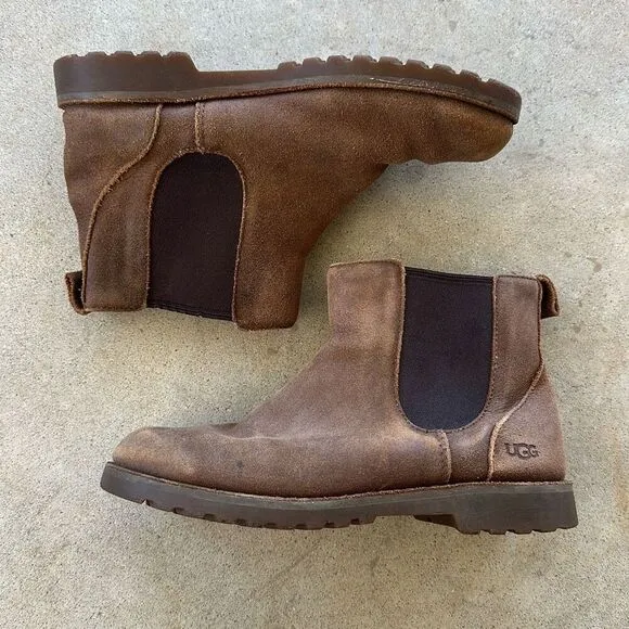 UGG Suede Brown Leather Chelsea Boots Kids Size 3
