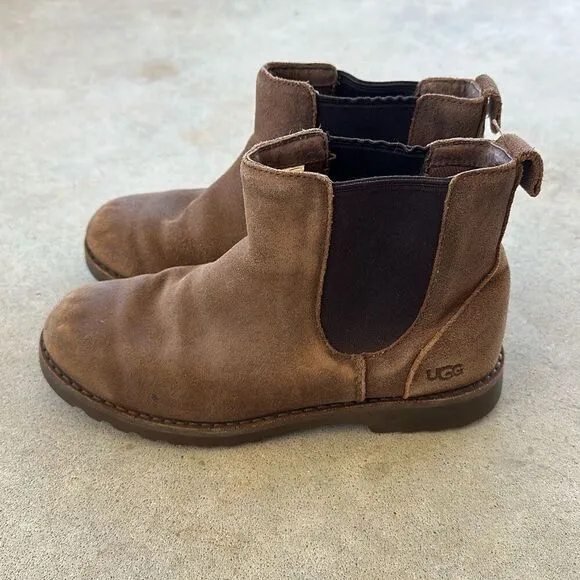 UGG Suede Brown Leather Chelsea Boots Kids Size 3