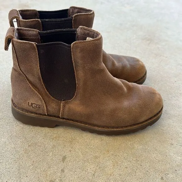 UGG Suede Brown Leather Chelsea Boots Kids Size 3