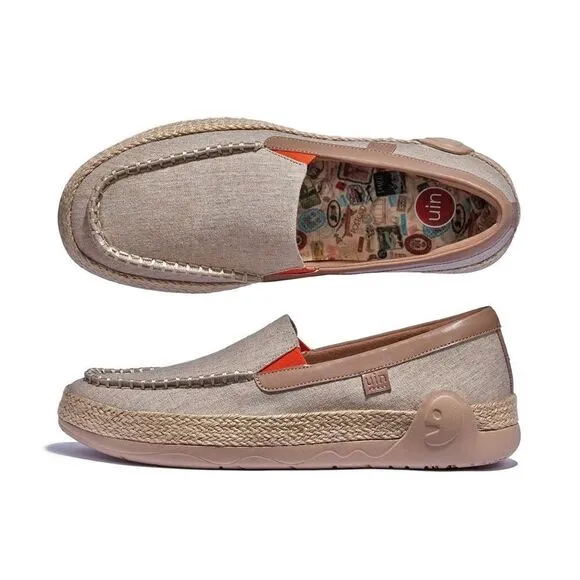 UIN Women's Slip Ons Walking Casual Loafers Shoes (Khaki Brown Marbella 5)