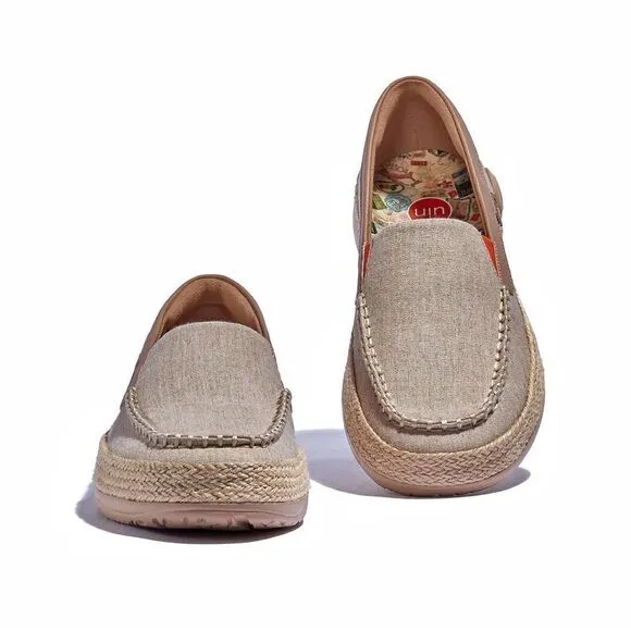 UIN Women's Slip Ons Walking Casual Loafers Shoes (Khaki Brown Marbella 5)