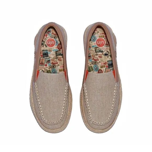 UIN Women's Slip Ons Walking Casual Loafers Shoes (Khaki Brown Marbella 5)