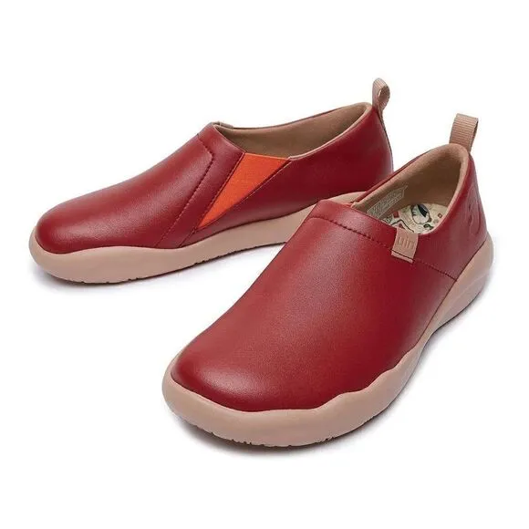UIN Women's Walking Shoes Slip On Casual Loafers Comfort Sneaker (Fire Brick)