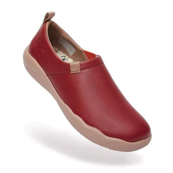 UIN Women's Walking Shoes Slip On Casual Loafers Comfort Sneaker (Fire Brick)