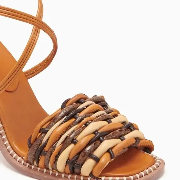 ULLA JOHNSON 2” Malia Woven High Heels Stylish Tan and Brown Women's Sandals