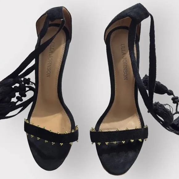 Ulla Johnson Danielle Tassel High Heel Stiletto Sandals Black Women's Sz 38/US 8