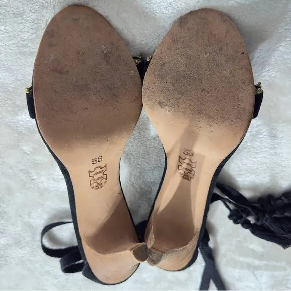 Ulla Johnson Danielle Tassel High Heel Stiletto Sandals Black Women's Sz 38/US 8