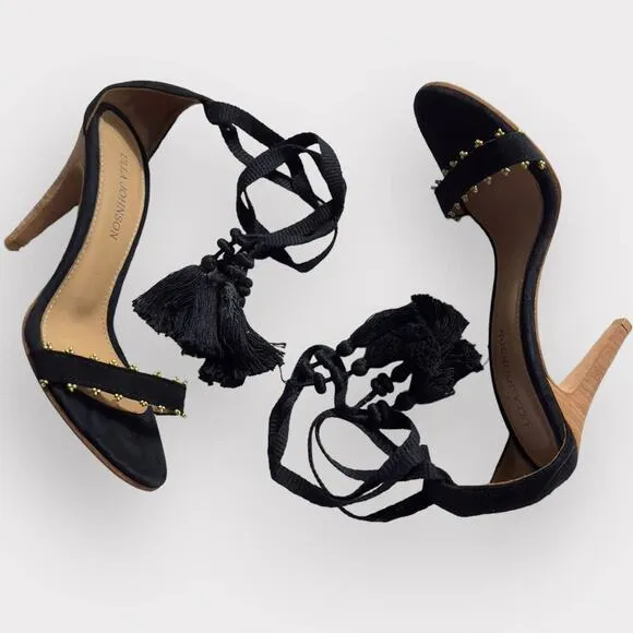 Ulla Johnson Danielle Tassel High Heel Stiletto Sandals Black Women's Sz 38/US 8