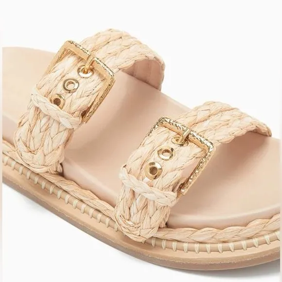 Ulla Johnson Kiera Raffia Dual-buckle Slide Sandals In Natural