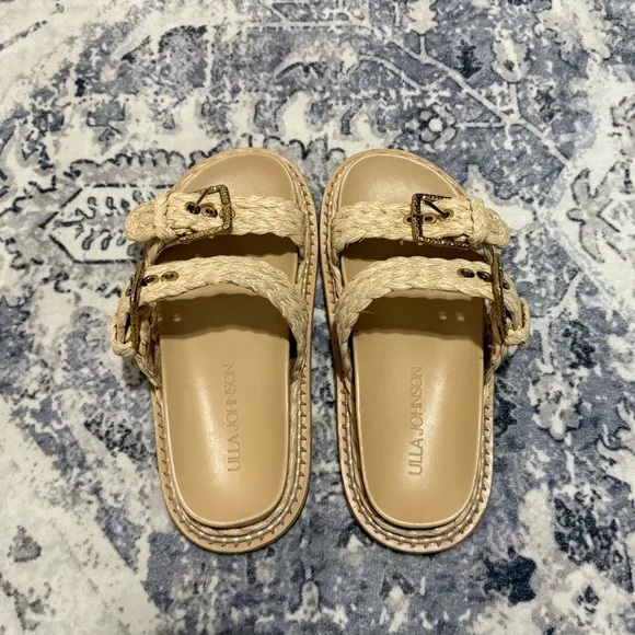 Ulla Johnson Kiera Raffia Dual-buckle Slide Sandals In Natural