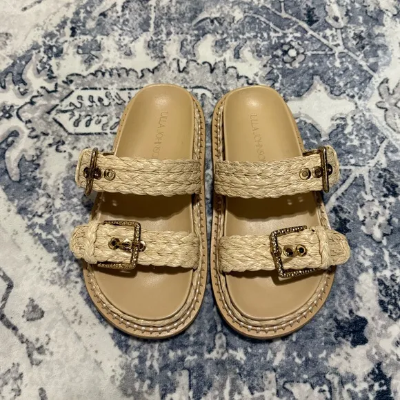 Ulla Johnson Kiera Raffia Dual-buckle Slide Sandals In Natural