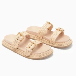 Ulla Johnson Kiera Raffia Dual-buckle Slide Sandals In Natural