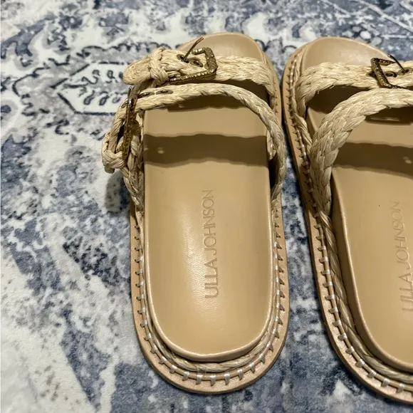 Ulla Johnson Kiera Raffia Dual-buckle Slide Sandals In Natural