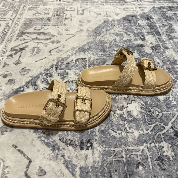 Ulla Johnson Kiera Raffia Dual-buckle Slide Sandals In Natural