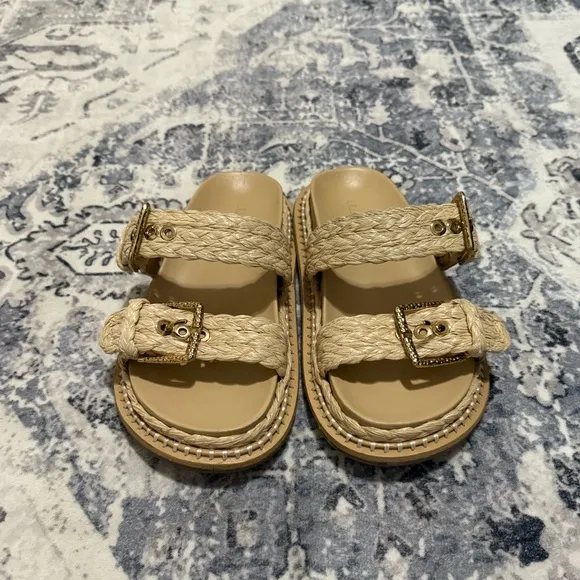 Ulla Johnson Kiera Raffia Dual-buckle Slide Sandals In Natural