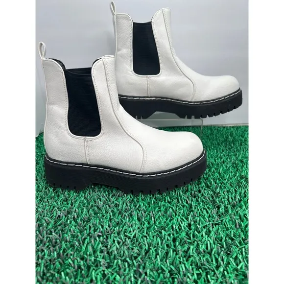 UnionBay Heather Combat Boots White Platform Lug Sole Ankle Booties Fashion 6M