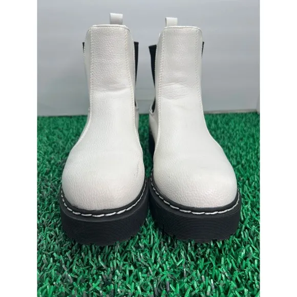 UnionBay Heather Combat Boots White Platform Lug Sole Ankle Booties Fashion 6M