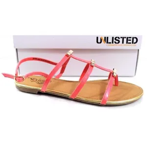 Unlisted by Kenneth Cole JAZZ STAND PA Strappy Flat Sandal Coral Patent Size 9.5