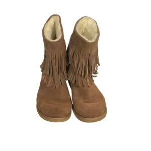 Unr8ed Brown Suede Faux Fur Lined Fringe Boho Hippie Pull On Ankle Boots Sz 9.5