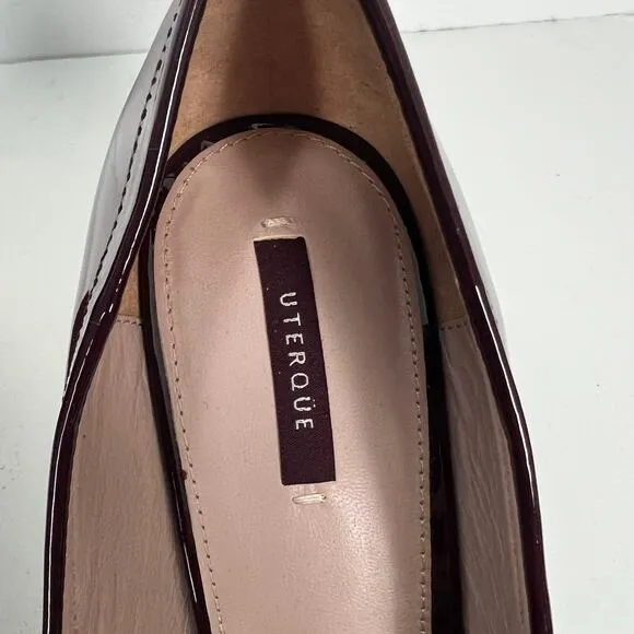 Uterque Burgundy Patent Leather Heeled Loafers Buckle Sz 41