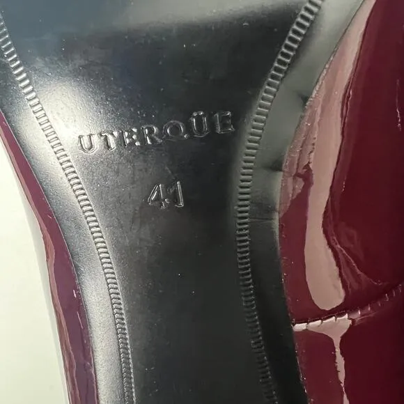 Uterque Burgundy Patent Leather Heeled Loafers Buckle Sz 41