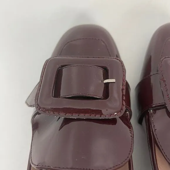 Uterque Burgundy Patent Leather Heeled Loafers Buckle Sz 41