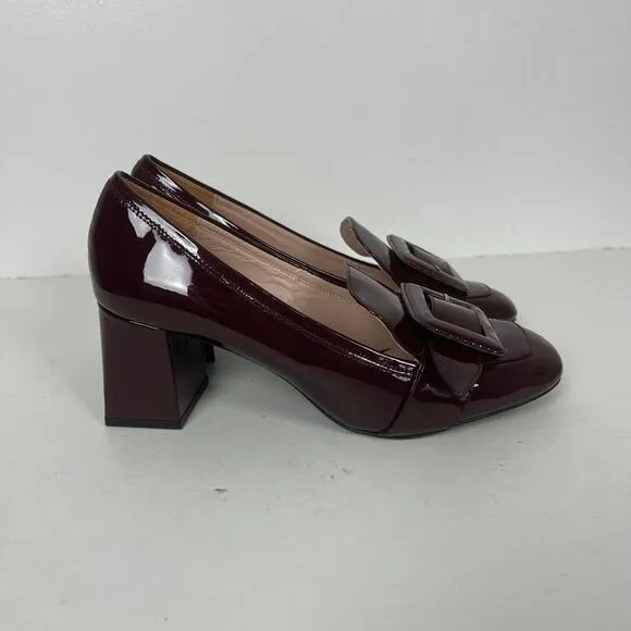 Uterque Burgundy Patent Leather Heeled Loafers Buckle Sz 41